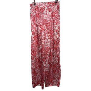 Pink & White Floral Pants By LCW Casual Size 34 Elastic Waist Lightweight Fabric